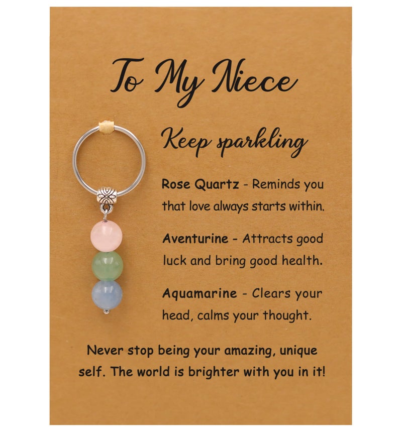 PRCOLUX Niece Gifts from Auntie - Natural Crystal Funny Keychain Niece Birthday Gifts Christmas Birthday Graduation Wedding Day Gift - Image 1