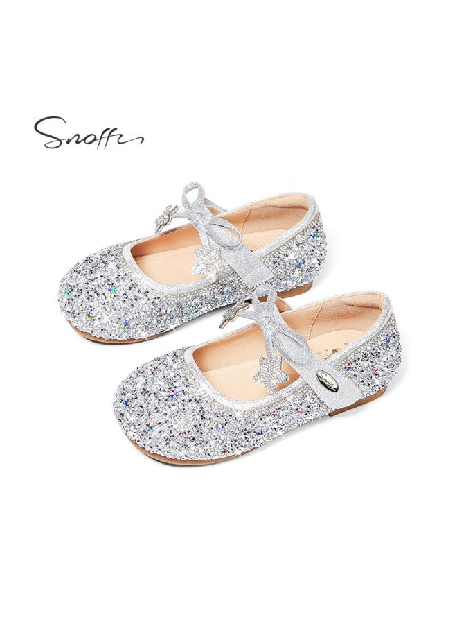 Snoffy Star Shoes Children's Crystal Shoes Autumn And Spring Girls' Shiny Princess Shoes Galaxy Silver Size 28 - Image 2