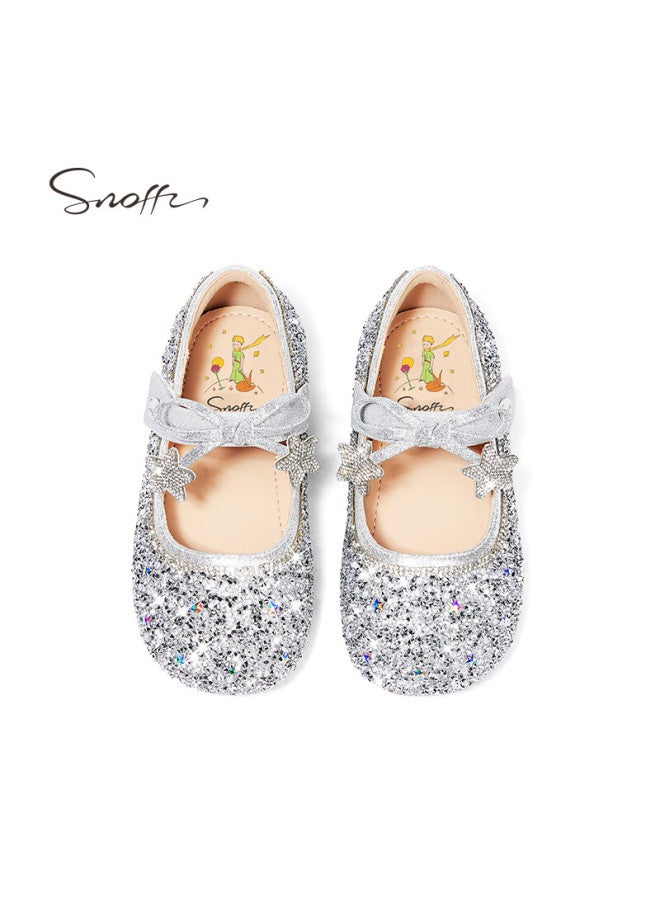 Snoffy Star Shoes Children's Crystal Shoes Autumn And Spring Girls' Shiny Princess Shoes Galaxy Silver Size 28 - Image 3