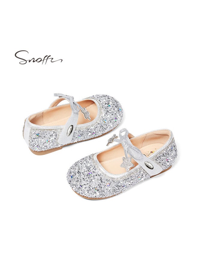 Snoffy Star Shoes Children's Crystal Shoes Autumn And Spring Girls' Shiny Princess Shoes Galaxy Silver Size 28 - Image 4