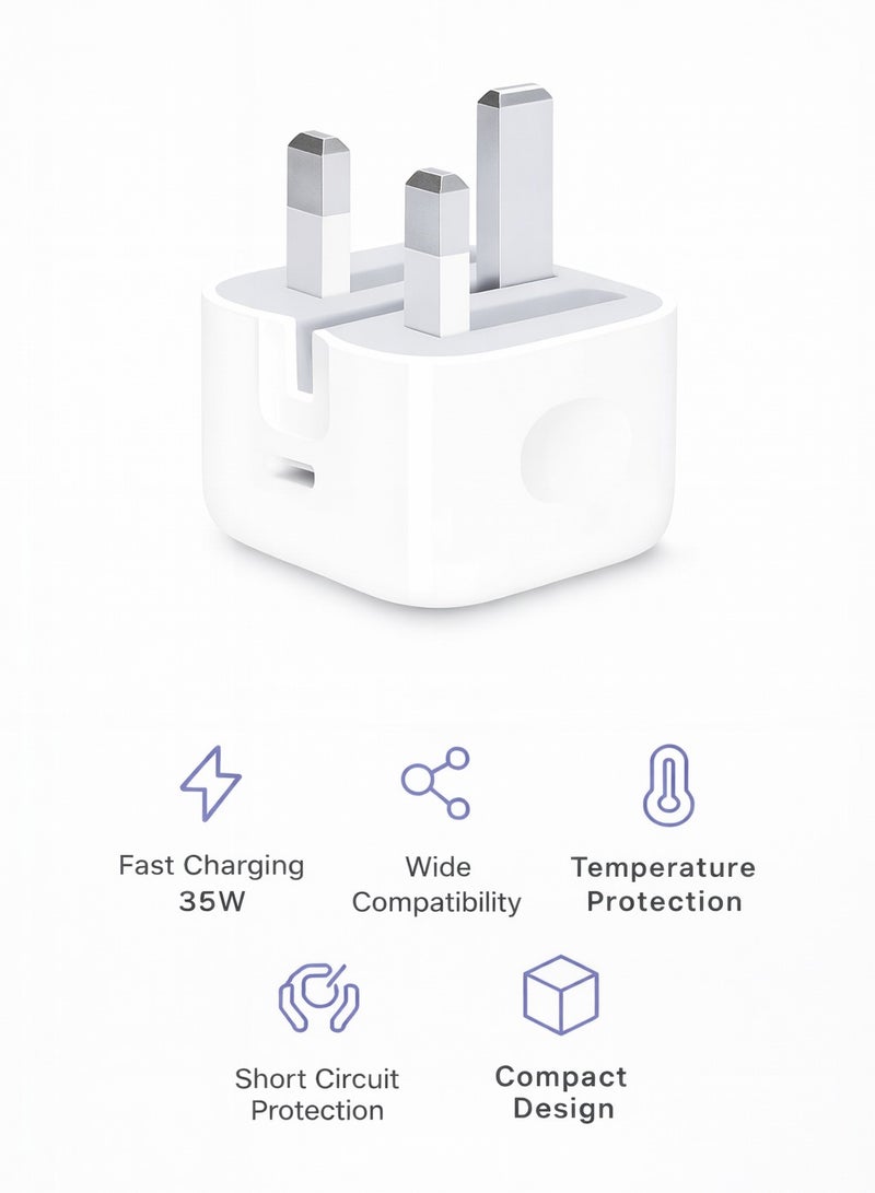 شاحن ايفون سريع 35 وات USB-C PD + كابل Type-C إلى Type-C، شحن سريع متوافق مع iPhone 15/16 (Type-C) - Image 2