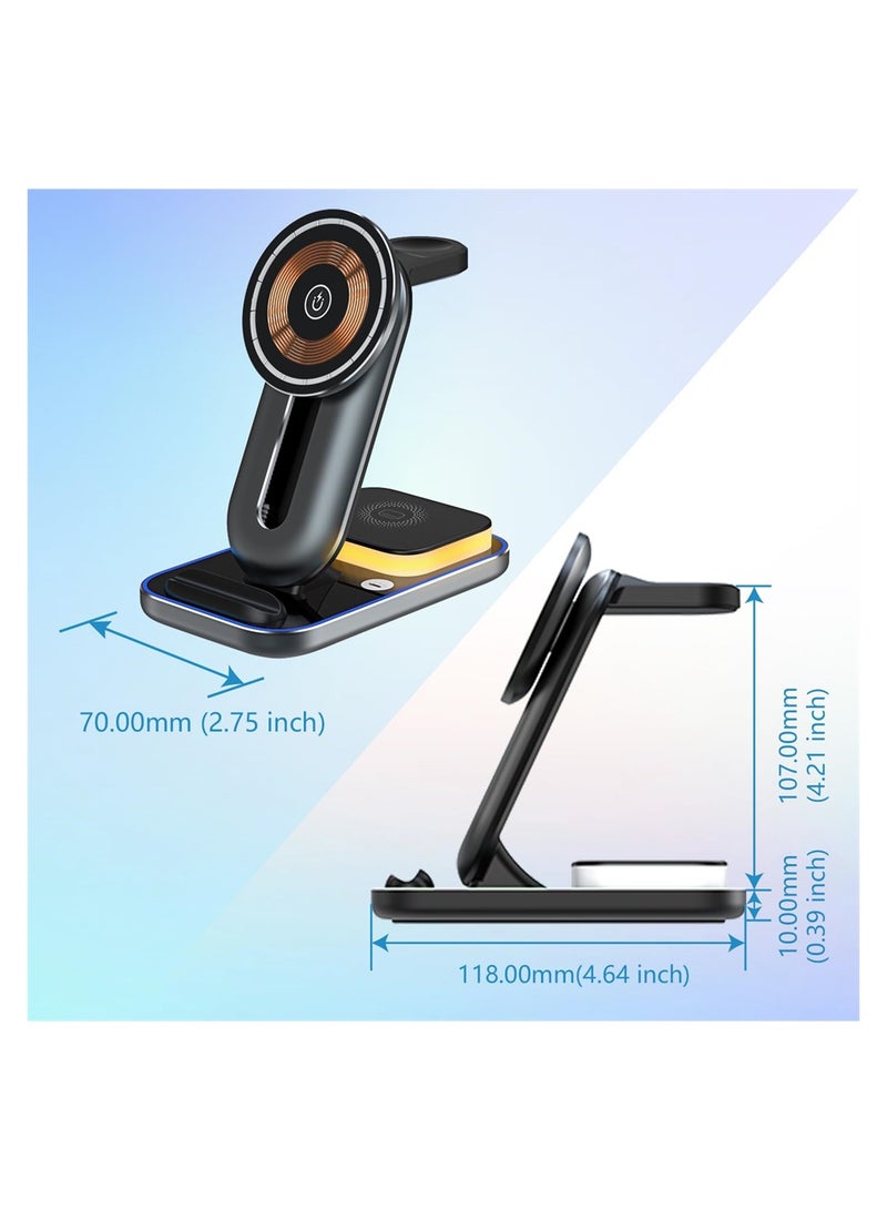 SYOSI 4 in-1 Magnetic Wireless Charging Stand 15W Fast Charger with Adjustable Night Light for iPhone 14 13 12 Series - Image 2