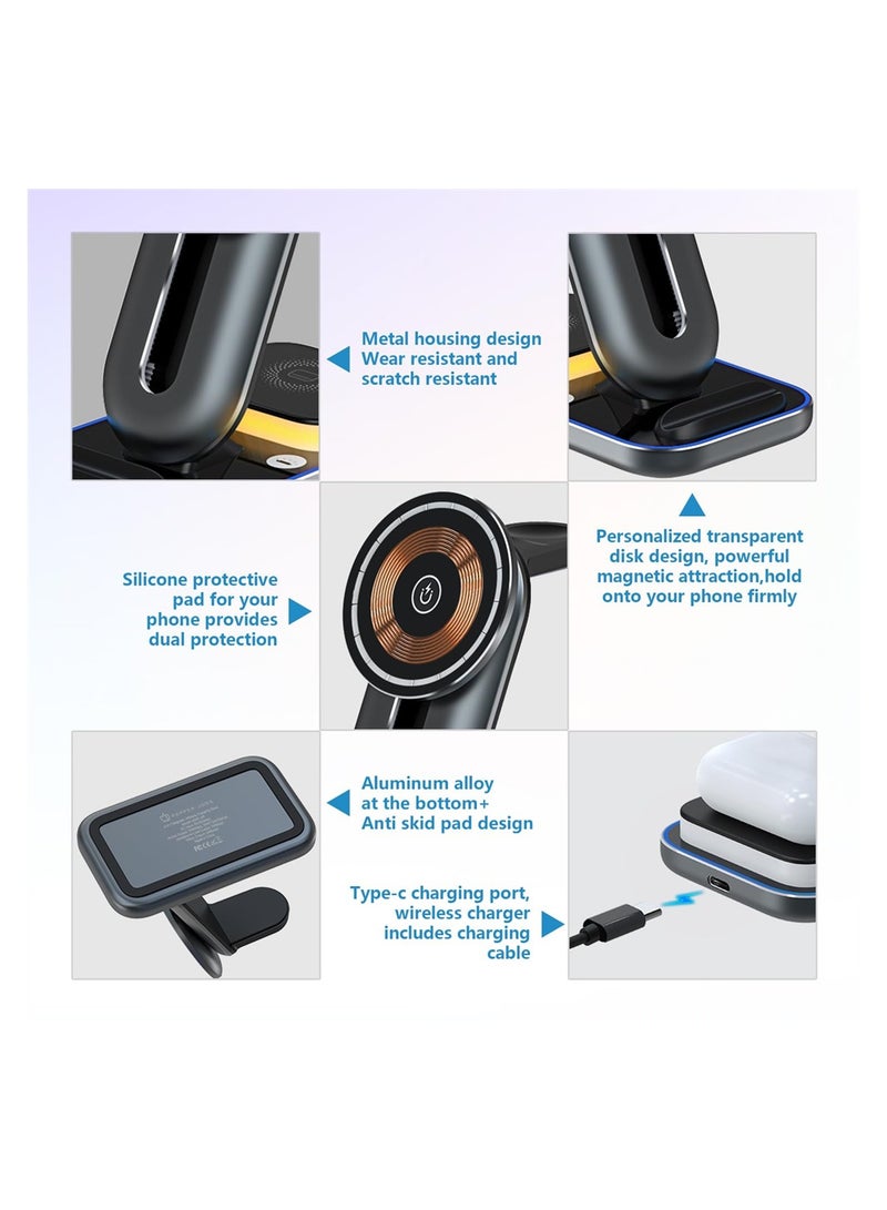 SYOSI 4 in-1 Magnetic Wireless Charging Stand 15W Fast Charger with Adjustable Night Light for iPhone 14 13 12 Series - Image 5