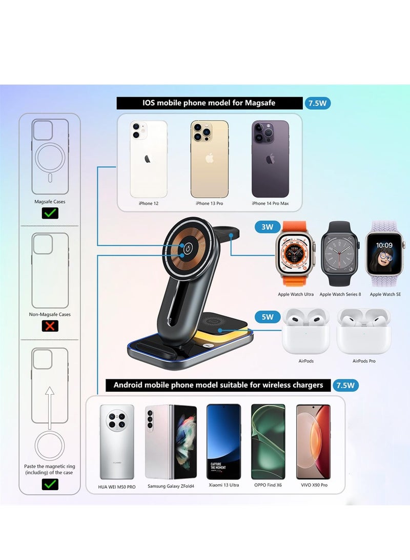 SYOSI 4 in-1 Magnetic Wireless Charging Stand 15W Fast Charger with Adjustable Night Light for iPhone 14 13 12 Series - Image 3