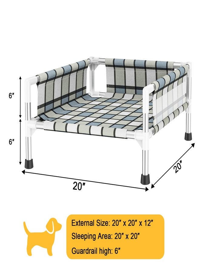 Caghash Elevated Raised Outdoor Dog Bed - Cooling Washable Dog Cot with Guardrail, Durable & Breathable Cotton Mesh Pet Hammock Beds with Stainless Steel Pipe Frame for Small Pets (20'' x 20'' x 12'') - Image 5