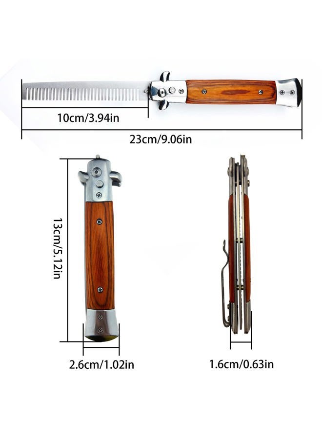Flylin مشط قابل للطي من الفولاذ المقاوم للصدأ مع فرشاة نابضة - مشط بحجم الجيب للشعر أو اللحية (لون خشبي) - Image 3