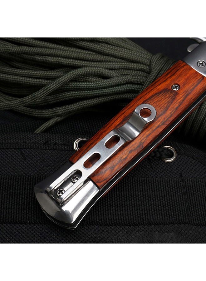 Flylin مشط قابل للطي من الفولاذ المقاوم للصدأ مع فرشاة نابضة - مشط بحجم الجيب للشعر أو اللحية (لون خشبي) - Image 5