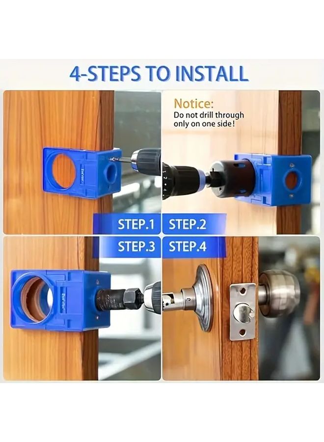 مجموعة قطع ثقوب أقفال الباب الأزرق مع قالب لأبواب الخشب سهلة التركيب - Image 2