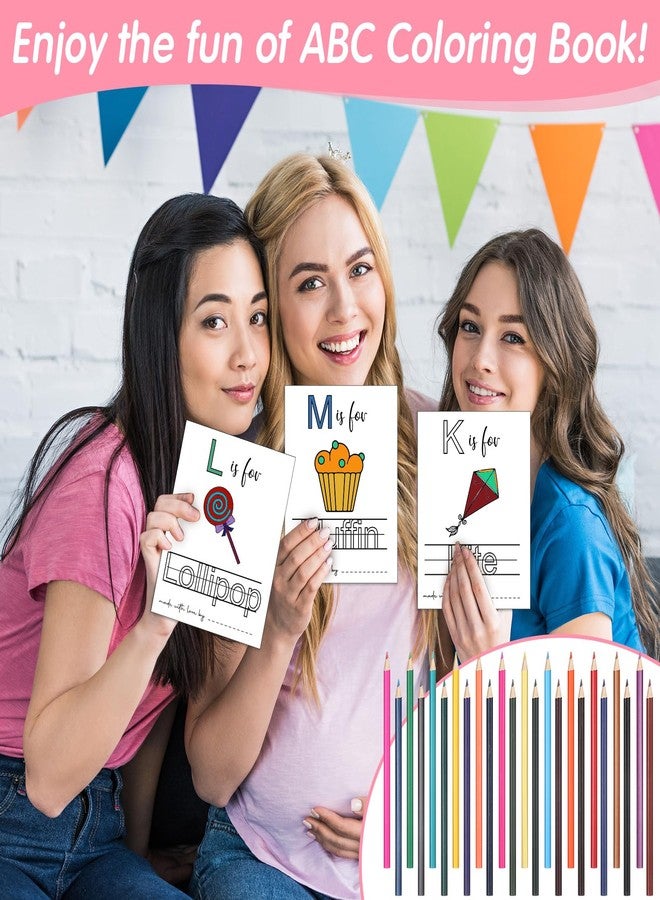 Sinload Baby's First ABC Coloring Book Baby Shower Game Activity 26 Card Alphabet a to Z Pages with 24 Color Pencil, Funny Pictures to Color Page Guestbook(Pink) - Image 5