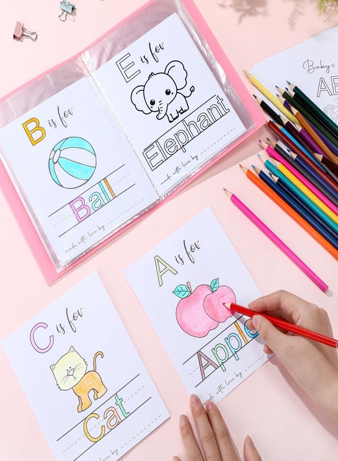 Sinload Baby's First ABC Coloring Book Baby Shower Game Activity 26 Card Alphabet a to Z Pages with 24 Color Pencil, Funny Pictures to Color Page Guestbook(Pink) - Image 4