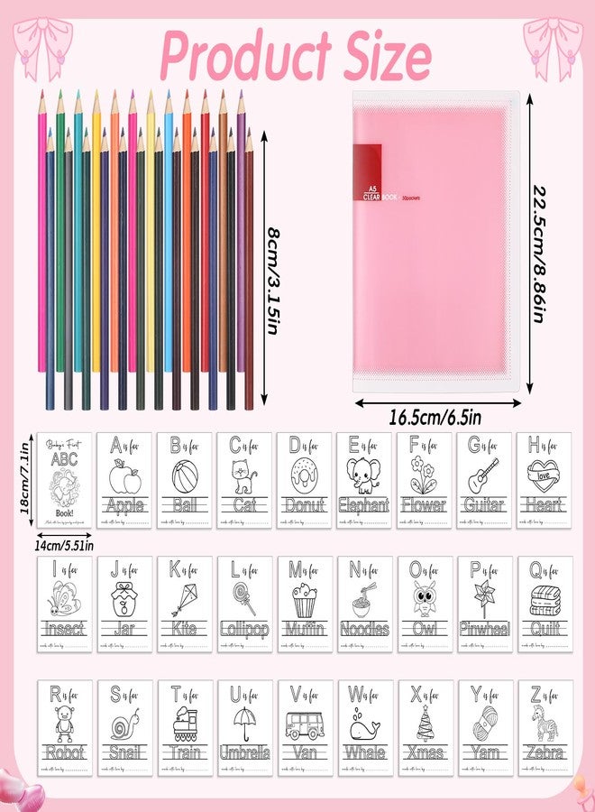 Sinload Baby's First ABC Coloring Book Baby Shower Game Activity 26 Card Alphabet a to Z Pages with 24 Color Pencil, Funny Pictures to Color Page Guestbook(Pink) - Image 2
