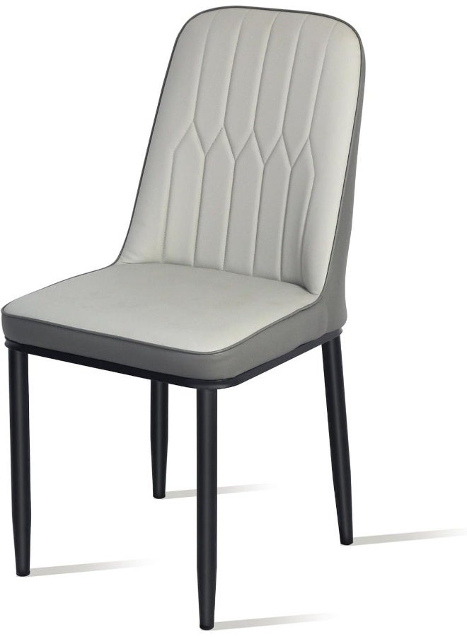 SKY-TOUCH Modern PU Leather Dining Chair, High Back with Soft Seat, Metal Side Legs, Grey  - Image 1