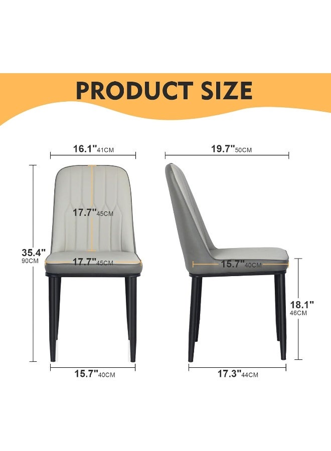 SKY-TOUCH Modern PU Leather Dining Chair, High Back with Soft Seat, Metal Side Legs, Grey  - Image 2