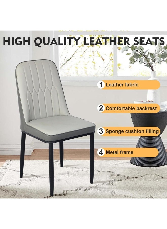 SKY-TOUCH Modern PU Leather Dining Chair, High Back with Soft Seat, Metal Side Legs, Grey  - Image 3