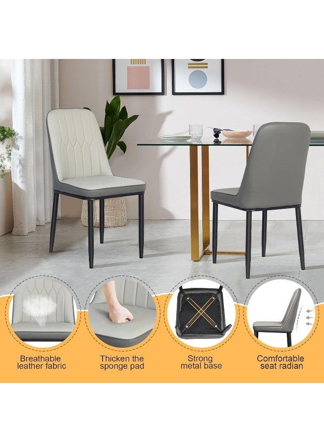 SKY-TOUCH Modern PU Leather Dining Chair, High Back with Soft Seat, Metal Side Legs, Grey  - Image 4
