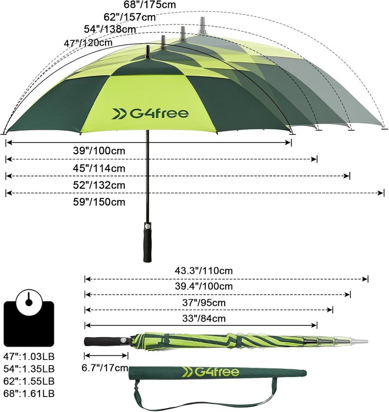 G4Free 47/54/62/68 Inch Golf Umbrella Auto Open Windproof Umbrella Double Canopy - Image 2