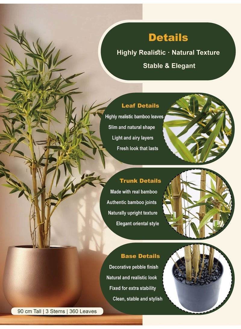 High-Quality Artificial Bamboo Tree (90cm) – Balance, Calmness, and Natural Beauty & Minimal Magnesia Cement Planter (25 × 19 cm) – Subtle Balance for Refined Interiors Bundle - Image 5