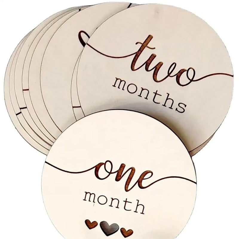 CLITHS Set of 12 Wooden Baby Monthly Milestone Cards, Newborn Photography Props, Baby Shower Gifts, Baby's First Year Memory Keepsake, Baby Milestone Cards - Image 5