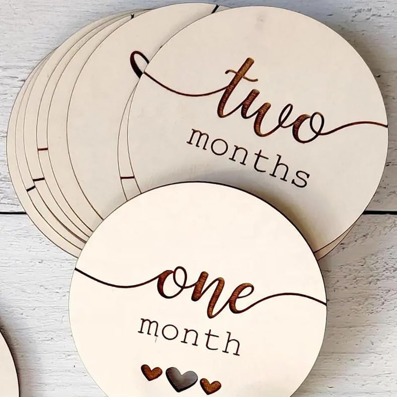 CLITHS Set of 12 Wooden Baby Monthly Milestone Cards, Newborn Photography Props, Baby Shower Gifts, Baby's First Year Memory Keepsake, Baby Milestone Cards - Image 2