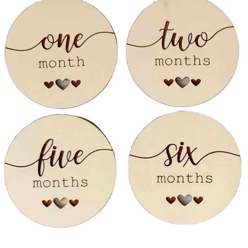 CLITHS Set of 12 Wooden Baby Monthly Milestone Cards, Newborn Photography Props, Baby Shower Gifts, Baby's First Year Memory Keepsake, Baby Milestone Cards - Image 3