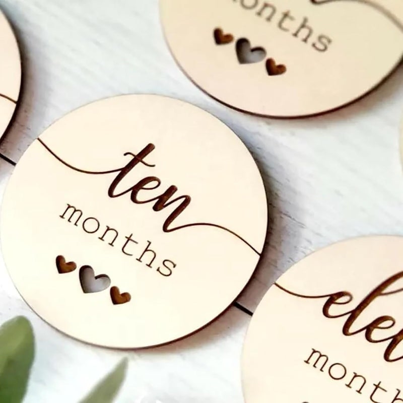 CLITHS Set of 12 Wooden Baby Monthly Milestone Cards, Newborn Photography Props, Baby Shower Gifts, Baby's First Year Memory Keepsake, Baby Milestone Cards - Image 4
