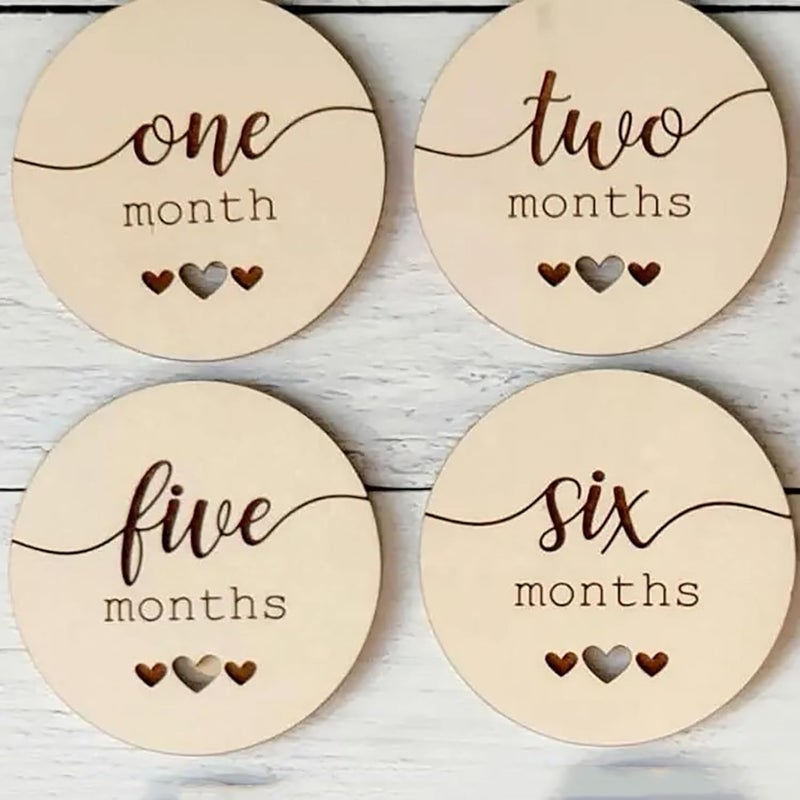 CLITHS Set of 12 Wooden Baby Monthly Milestone Cards, Newborn Photography Props, Baby Shower Gifts, Baby's First Year Memory Keepsake, Baby Milestone Cards - Image 1