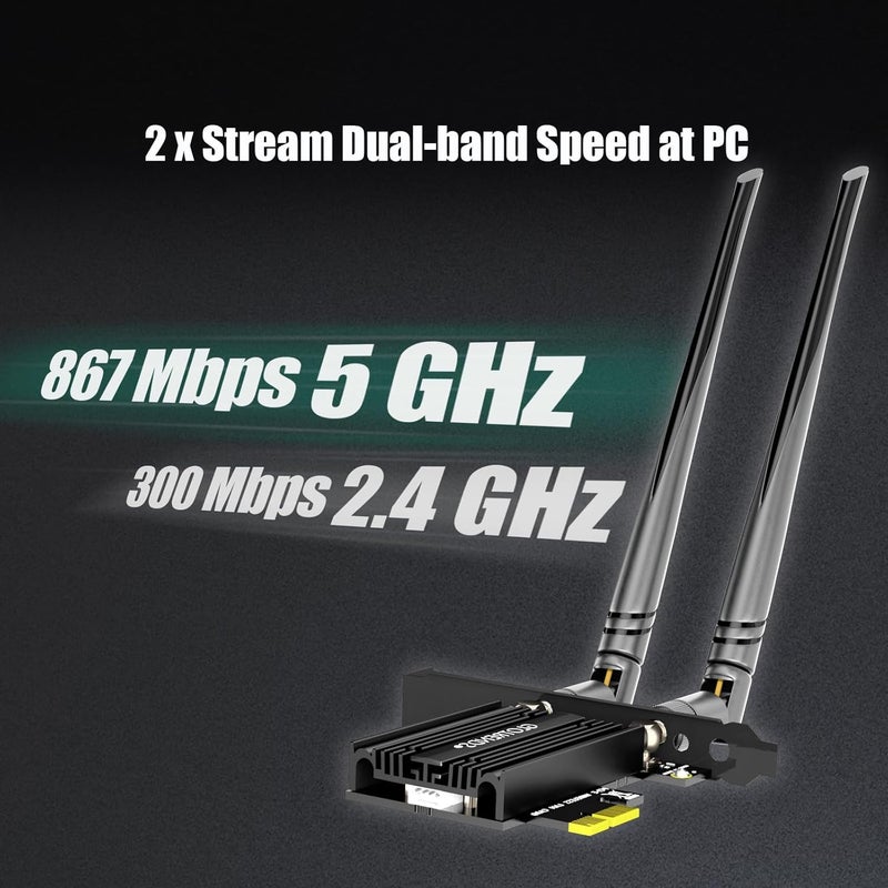 جلوتريندز بطاقة GLOTRENDS AC1200 WiFi 5 PCIe مع قوس منخفض الارتفاع لأجهزة الكمبيوتر المكتبية، شريحة Intel 7265، 802.11ac، بلوتوث 4.2، تدعم Windows 11/10/7/Linux، لا تدعم Mac OS/Windows XP - Image 5