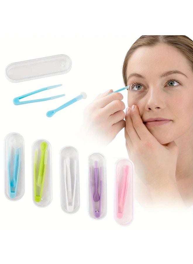 مجموعة حافظة العدسات اللاصقة الأرجوانية المحمولة مع الملقط وأداة الإدخال والإزالة اليدوية ذات الرأس الناعم - Image 2