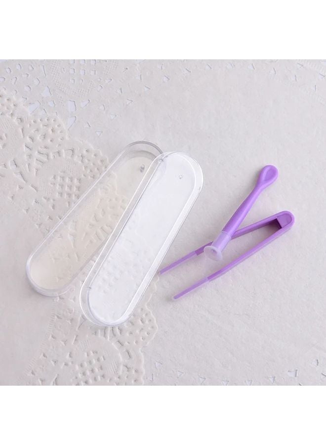 مجموعة حافظة العدسات اللاصقة الأرجوانية المحمولة مع الملقط وأداة الإدخال والإزالة اليدوية ذات الرأس الناعم - Image 1