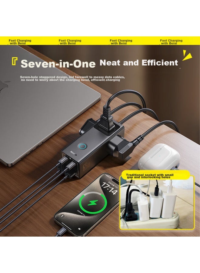 Baseus 65w Gan Charger, Laptop Fast Charging Power Strip/extension Cord/socket/power Board/extension Cord/multi-functional Portable Desktop Charging Station/desk Socket - Image 4
