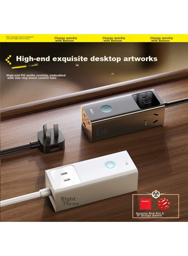 Baseus 65w Gan Charger, Laptop Fast Charging Power Strip/extension Cord/socket/power Board/extension Cord/multi-functional Portable Desktop Charging Station/desk Socket - Image 3