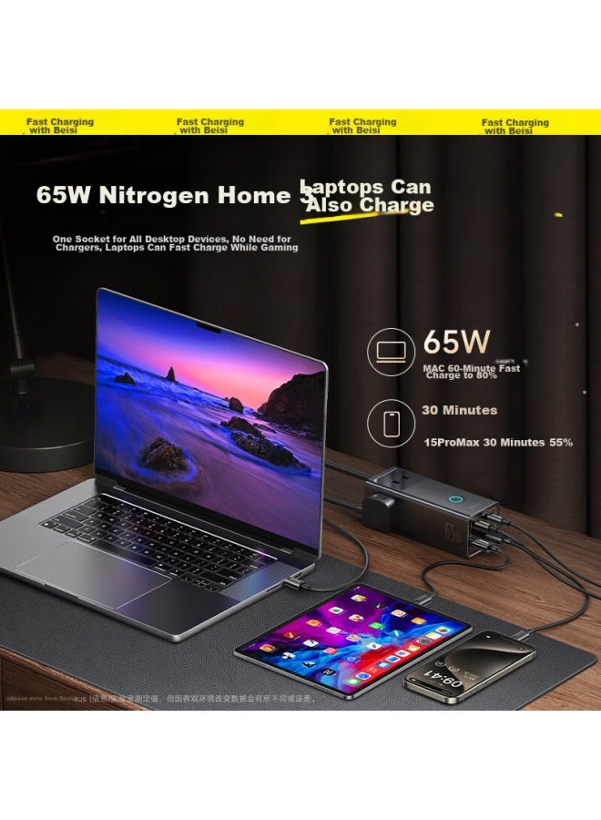 Baseus 65w Gan Charger, Laptop Fast Charging Power Strip/extension Cord/socket/power Board/extension Cord/multi-functional Portable Desktop Charging Station/desk Socket - Image 5