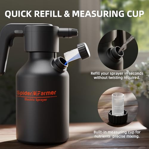 Spider Farmer Electric Spray Bottle 2L/0.5 Gallon, Portable Automatic Sprayer with Adjustable Nozzle and Measuring Cup, Type-C Rechargeable Plant Mister for Indoor & Outdoor Gardening and Cleaning - Image 5