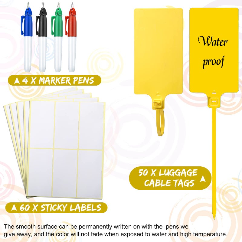 Pajean Pajean Waterproof Plastic Tags with Marker Pens and Sticker Labels, Self Locking Bag Writable Tags with Wire Cable Ties for Luggage(Multi Colors,50 Pieces)  - Image 4