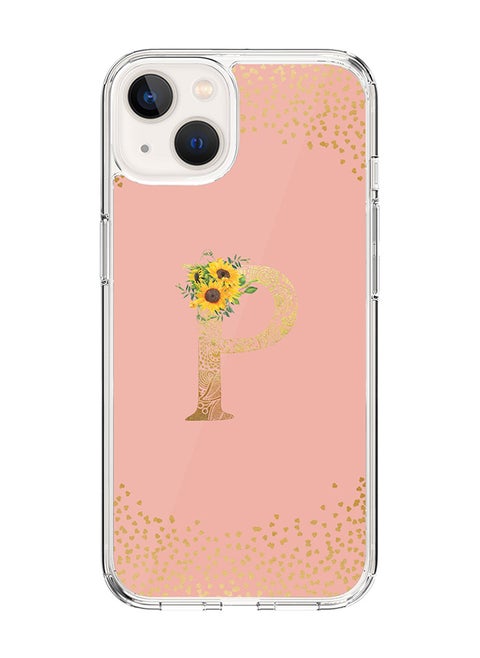 Classic Clear Case For iPhone 15, Hybrid Soft Case Thin Cover- Custom Monogram Initial Letter Mandala Floral Pattern Alphabet - P ( Rose Pink)