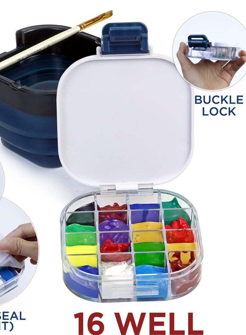Zikra Airtight Paint Saver Storage Palette Box, 16-Well Palette Box with Lid, Include Paint Brush Basin, Palette Box-Artist Cleaner Cup, Perfect for Gouache, Acrylic, Watercolor and Oil Paint (Blue) - Image 4