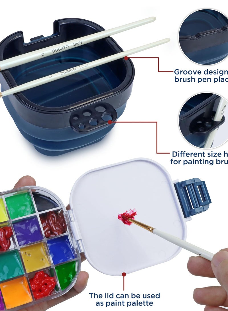 Zikra Airtight Paint Saver Storage Palette Box, 16-Well Palette Box with Lid, Include Paint Brush Basin, Palette Box-Artist Cleaner Cup, Perfect for Gouache, Acrylic, Watercolor and Oil Paint (Blue) - Image 2