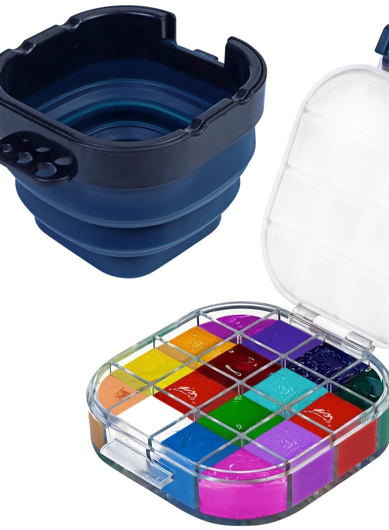 Zikra Airtight Paint Saver Storage Palette Box, 16-Well Palette Box with Lid, Include Paint Brush Basin, Palette Box-Artist Cleaner Cup, Perfect for Gouache, Acrylic, Watercolor and Oil Paint (Blue) - Image 1