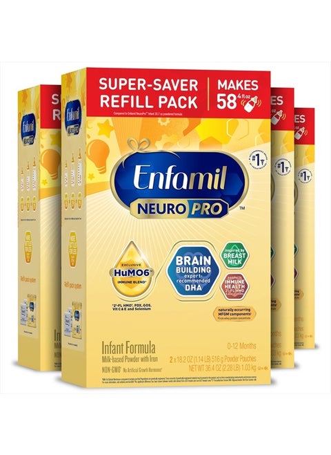 NeuroPro Baby Formula, MFGM* 5-Year Benefit, Expert-Recommended Brain-Building Omega-3 DHA, Exclusive Immune Supporting HuMO6 Blend, Infant Formula Powder, Baby Milk, 36.4 Oz (Pack of 4)