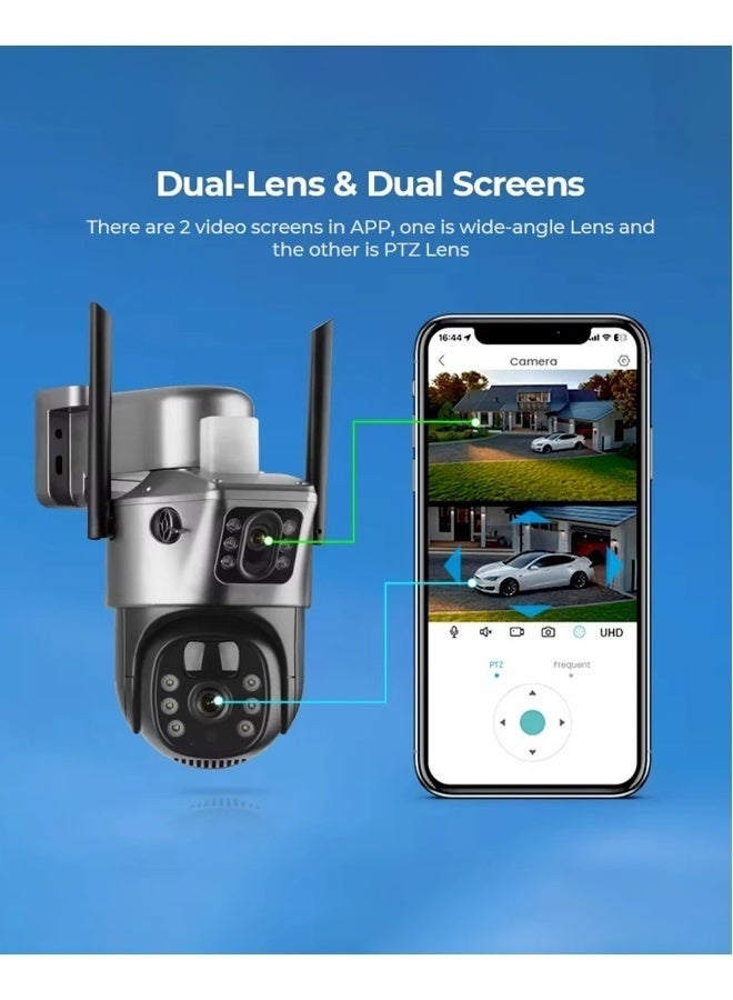 ديقيساند كاميرا شمسية بدقة 4K و8 ميجابكسل، تدعم شريحة 4G، مزودة بخاصية PTZ، كاميرا خارجية بعدسة مزدوجة، كاميرا IP، لوحة شمسية، نظام مراقبة تلفزيونية، بطارية مدمجة، كاميرا PIR (مع بطاقة ذاكرة SD سعة 64 جيجابايت). - Image 4