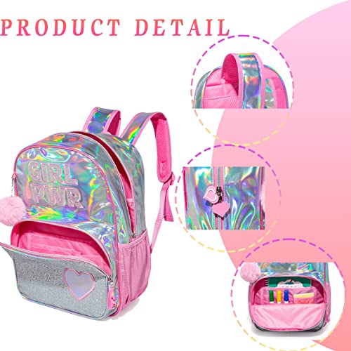 HTgroce Pink Girls Backpack with Lunch Box - PWR Preschool School Bag Set for Elementary Preschool Bookbag - Image 5