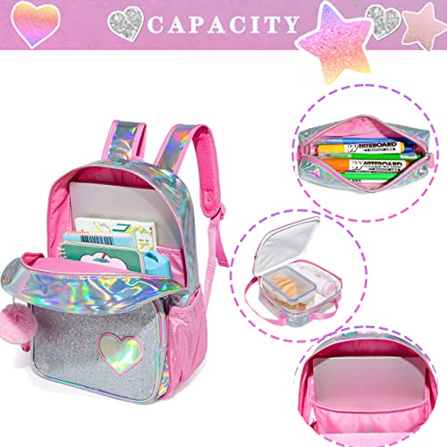 HTgroce Pink Girls Backpack with Lunch Box - PWR Preschool School Bag Set for Elementary Preschool Bookbag - Image 4