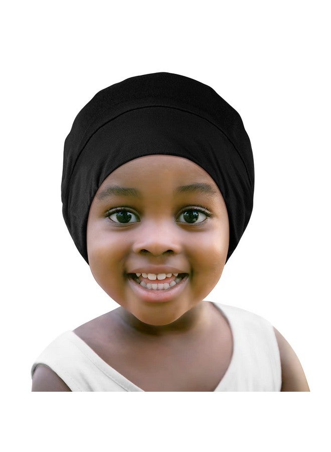 Fittia Toddler Silk Satin Bonnet Silk Sleep Cap For Kid Childs Adjustable Beanie For Boys&Girls Curly Hair Sleeping Black  - Image 1