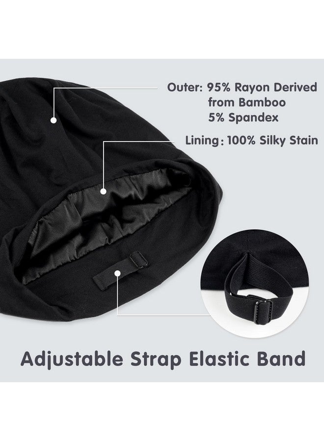 Fittia Toddler Silk Satin Bonnet Silk Sleep Cap For Kid Childs Adjustable Beanie For Boys&Girls Curly Hair Sleeping Black  - Image 3