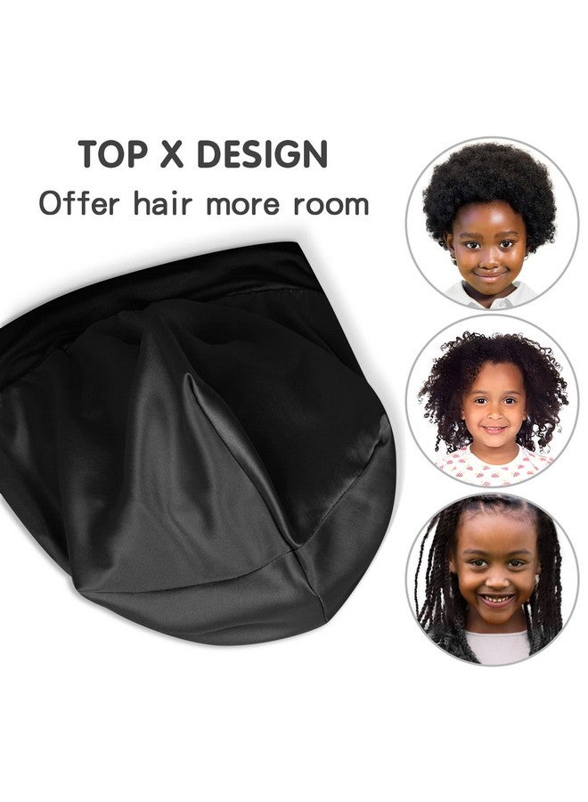 Fittia Toddler Silk Satin Bonnet Silk Sleep Cap For Kid Childs Adjustable Beanie For Boys&Girls Curly Hair Sleeping Black  - Image 2