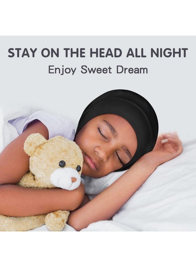 Fittia Toddler Silk Satin Bonnet Silk Sleep Cap For Kid Childs Adjustable Beanie For Boys&Girls Curly Hair Sleeping Black  - Image 4