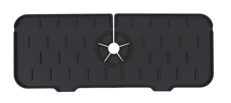 HARI Kitchen Sink Splash Guard 145 Silicone Faucet Handle Drip Catcher Tray Dish Soap Sponge Holder Mat Behind Faucet Kitchen Gadgets Sink Accessories Drying Mat Sink for Kitchen Black - Image 1