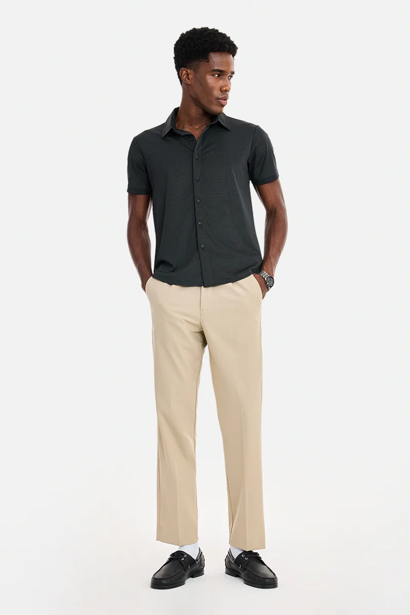 سنيتش Charcoal Grey Checkered Half Sleeve Regular Fit Casual Shirt