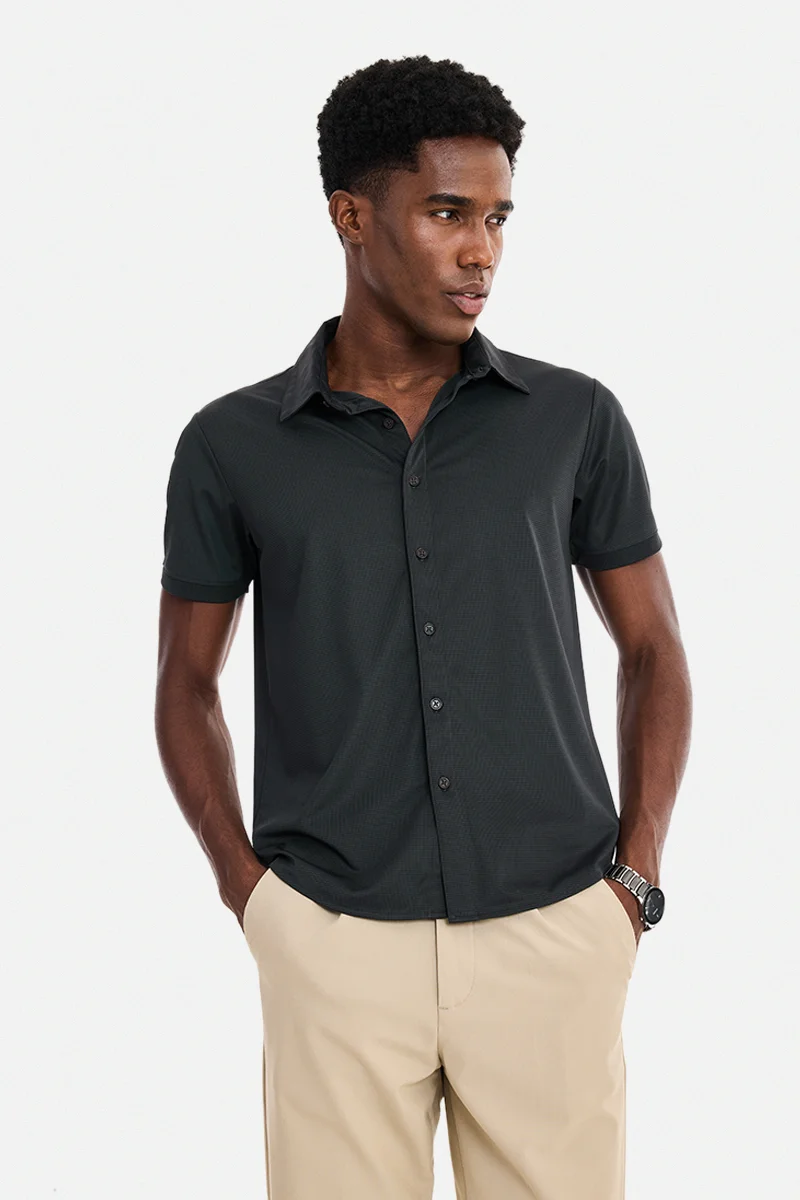 سنيتش Charcoal Grey Checkered Half Sleeve Regular Fit Casual Shirt