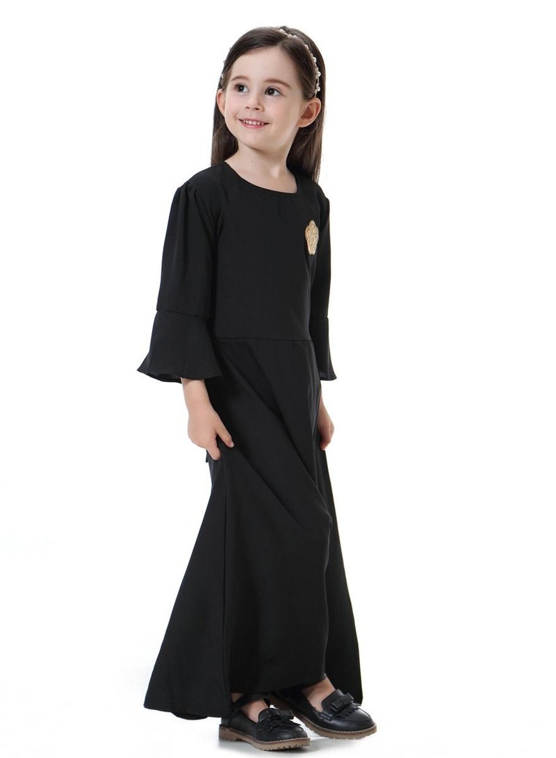 إسكدنيا Girls Decal Dress Long Dress With Flared Sleeves Black  - Image 2